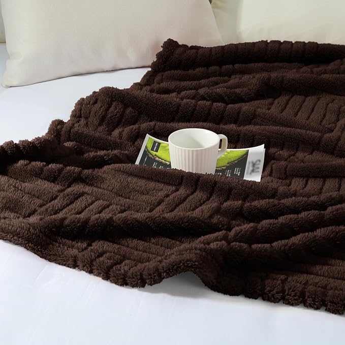 Whale Flotilla Lightweight Fleece Twin Size Blanket for Bed, Fuzzy Soft Blankets with Decorative Jacquard Pattern for All Season, Warm and Fluffy, 60x80 Inch, Coffee