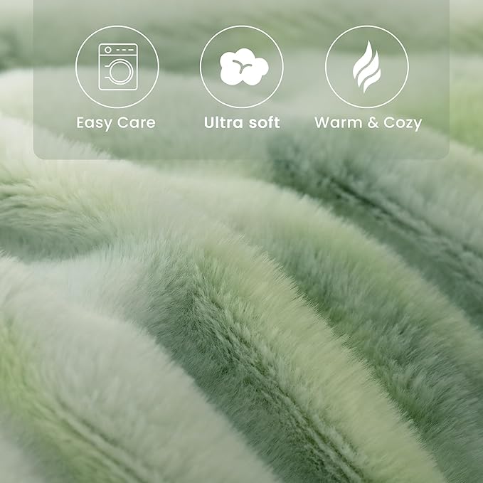 Ultra Soft Faux Rabbit Fur Throw Blanket, Cozy Fuzzy Blanket for Couch Bed, Plush Warm Decor Gifts, Luxury Thick Fluffy Blanket for Women Men,50x60 inches, Tie-Dyed Sage Green