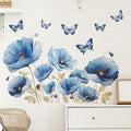 TUOKING Blue Flowers Wall Stickers Removable Butterfly Wall Murals Peel and Stick Wall Art Decal Home Decor for Kitchen,Bedroom,Living Room(fun-c13)