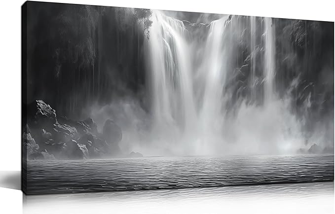 Waterfall Wall Pictures for Living Room - Black and White Landscape Wall Art for Office - Modern Abstract Canvas Wall Art for Bedroom Size 20" x 40"