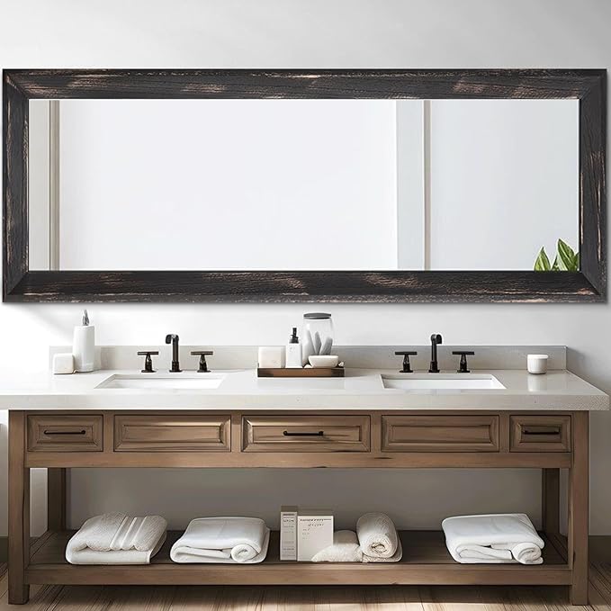 AAZZKANG Rectangular Mirror Full Length Wooden Frame Retro Large Wall Hanging Mirrors 71"x30" for Bedroom Living Room Bathroom Dressing Room Hallway