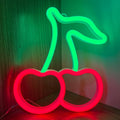 Cherry Neon Sign Red Green Cherries Neon Lights 7.5 * 8.9IN Cherry Neon Signs for Wall Decor, Cute Fruits LED Signs for Kids Room Restaurant Bar Fruit Shop Home