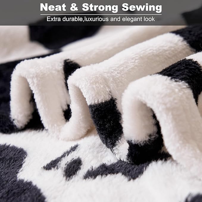 Viviland Fleece Blanket King Size Cow Print - 280GSM Lightweight Soft Fuzzy Cozy Plush King Blanket for Bed, 90x108 inches