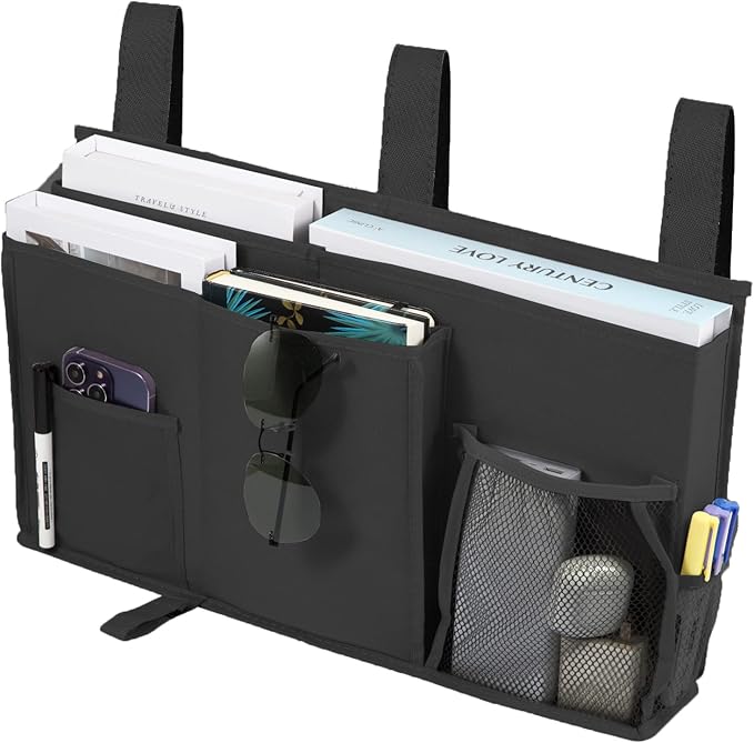 Joyfulife Bedside Caddy - Bunk Bed Organizer, Hanging Storage Bag with 8 Pockets for Dorm Rooms, Hospital Beds, Camping - Black