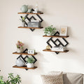 ELYKEN Floating Shelves for Wall, Set of 3 Hanging Shelves, 2-Tier Wall Mounted Storage Shelves for Books & Decor, Perfect for Living Room, Bedroom, Kitchen, Home Office, Study, Rustic Brown