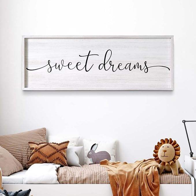 Sweet Dreams Decorative Rustic Sign & Plaque Framed Wall Art for Couples, 40''×15'' Farmhouse Wooden Horizontal Sweet Dreams Wall Decor Above Bed, Vintage Cottagecore Wedding Gift for Living Room