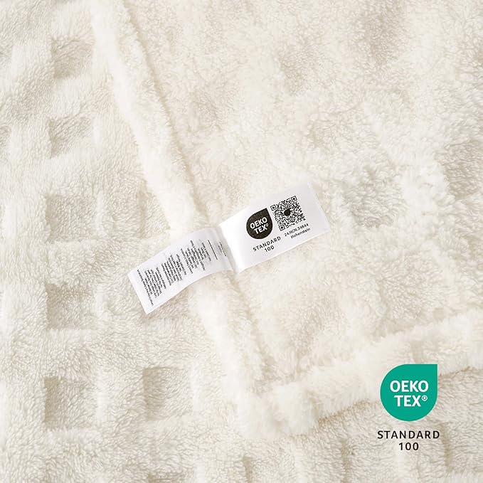 Cozy Bliss Ultrasoft Waffle Throw Blanket, Fluffy Cute Plush Blanket for Couch, Bed, Modern Home Accent, Portable for Picnic or Outdoor, Ivory, 108"x90"