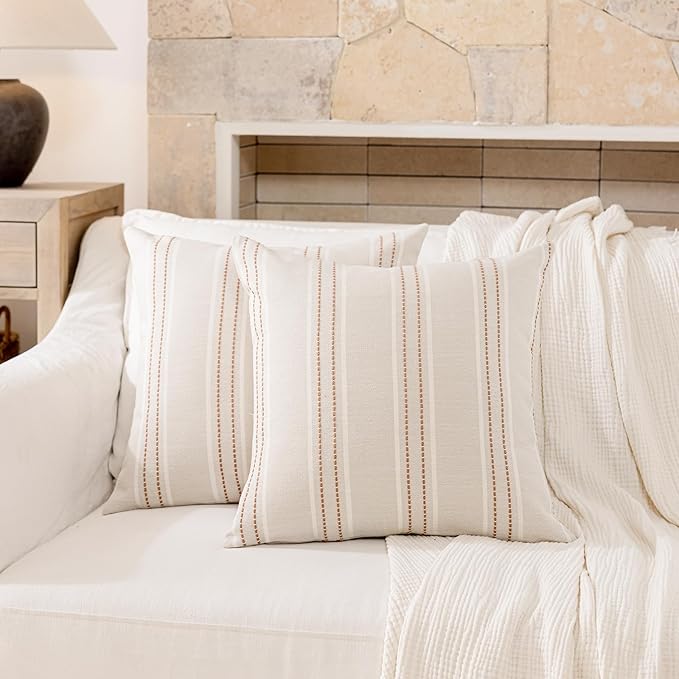 Hckot Throw Pillow Covers 24x24 Set of 2 Camel Pillow Covers Farmhouse Decorative Pillows Textured Linen Square Cushion Covers for Sofa Couch Bed Living Room Decor(Camel)