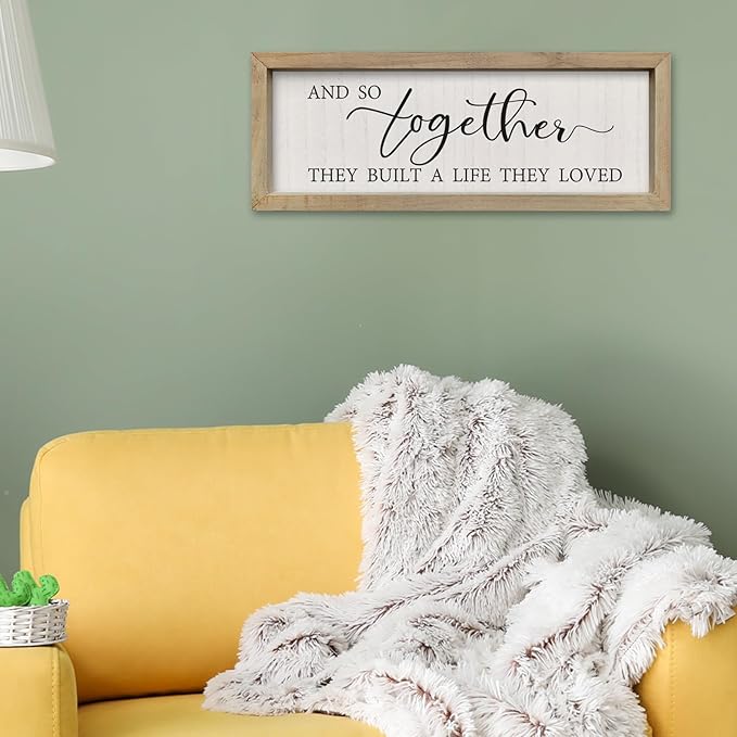 SRSZHIYUE And So Together They Built A Life They Loved Wall Decor 16"×6" Master Bedroom Above Bed Sign Wood Framed Wall Hanging Art (Wood)