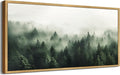 SHENIFY Green Fog Pine Tree Forest Vintage Framed Wall Art Modern Landscape Scenery Farmhouse Artwork Prints Decor for Hallway Bedroom Living Room Dining Room - 20x40in Natural Framed