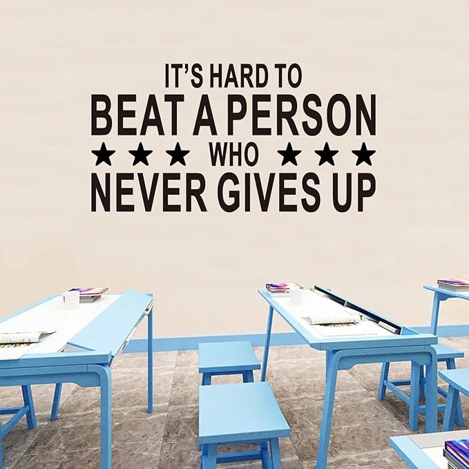 AnFigure Gym Quotes Wall Decals: Inspirational Office Vinyl Art Wall Stickers for Garage Classroom School Workspaces - It's Hard to Beat A Person Who Never Gives Up 28.6"X15"