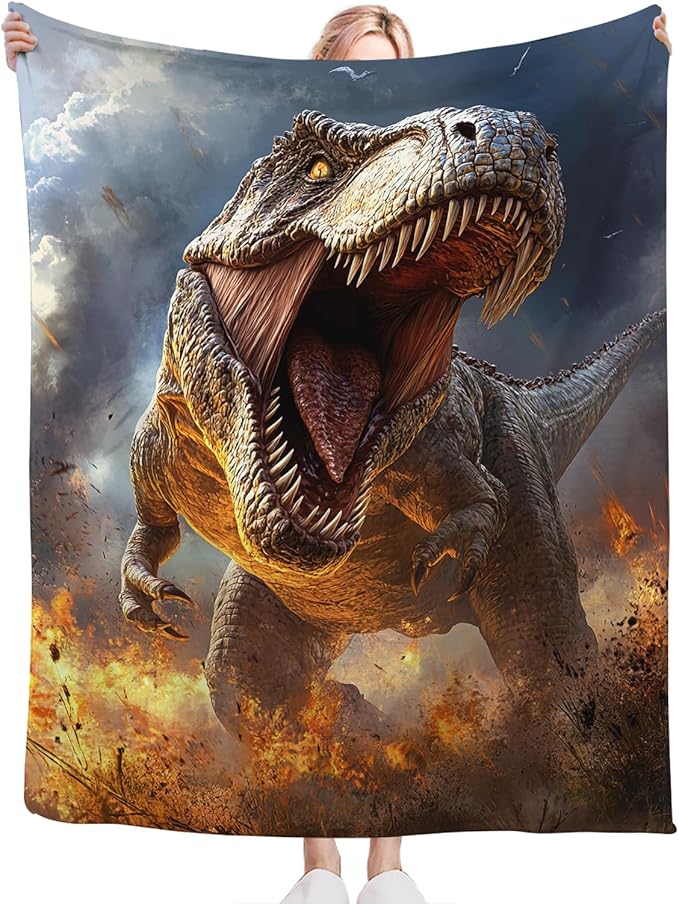 Fire Dinosaur Blanket for Girls Women Boys Men Adults Kids Soft Cozy Fleece T-Rex Dino Throw Blankets Gifts Warm Flannel Plush Lightweight Decor for Couch Bed Sofa 50"X40"