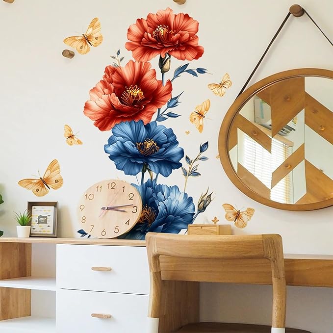 TUOKING Flowers Wall Stickers Decor,Removable Wall Murals Peel and Stick Modern Wall Art Decal Home Decor for Kitchen,Bedroom,Living Room(h27)