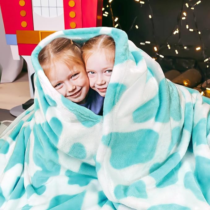 Blue Throw Blanket for Couch Bed, Blue Gifts for Women Men Kids, Soft Fleece Cyan Decorative Cozy Blanket for Bedroom Living Room All Seasons 50x60 Inches