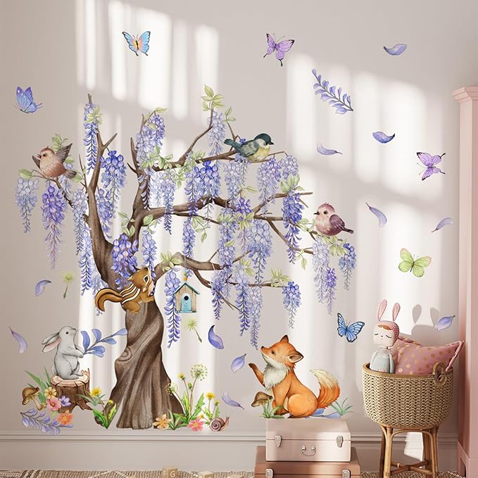 TUOKING Wall Stickers Decor,Removable Purple Tree Wall Murals Peel and Stick Modern Wall Art Decal Home Decor for Kitchen,Bedroom,Living Room(MS2453-KL)