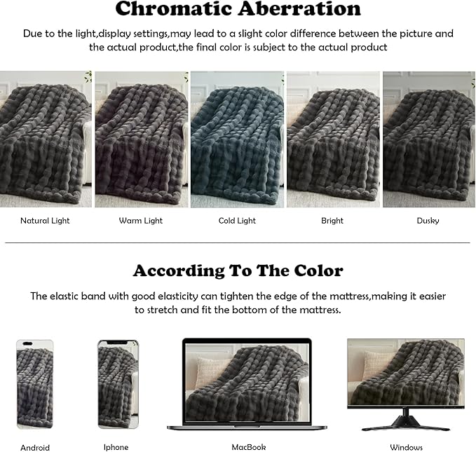 NEWCOSPLAY Faux Fur Throw Blanket Grey Luxury Fluffy Thick Warm Bubble Blanket for Couch Sofa Bed 1000GSM (Dark Grey Bubble Thick, Throw(50"x60"))