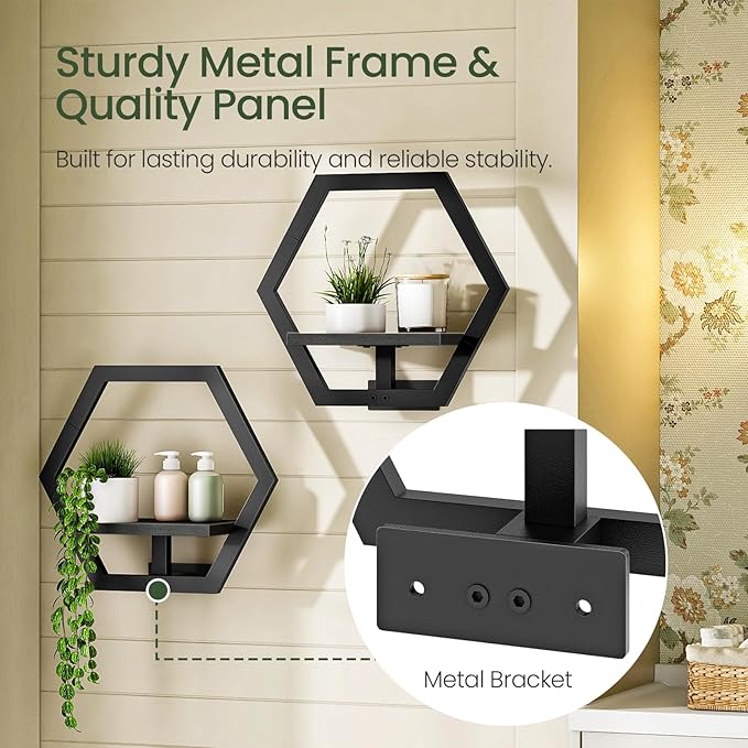 Floating Shelves for Wall, Wall Planters for Indoor Plants Set of 2, Plant Wall Shelf, for Living Room, Bedroom, Kitchen, Home Office, Black TBJ40P2BB