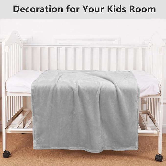 Lukeight Baby Blanket Fleece Toddler Blankets for Boys and Girls, Soft Cozy Fluffy Small Baby Newborn Blankets for Crib, Stroller, Travel and Bed (Light Grey, 30x40 Inches)