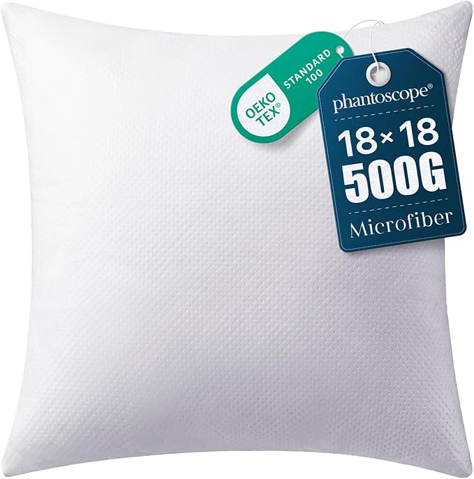 Phantoscope Pillow Inserts, Hypoallergenic 100% Virgin Fiber Square Form Microfiber Throw Pillow Inserts, Couch Bed Pillows 45x45 cm, 18x18 Inch (Pack of 1)