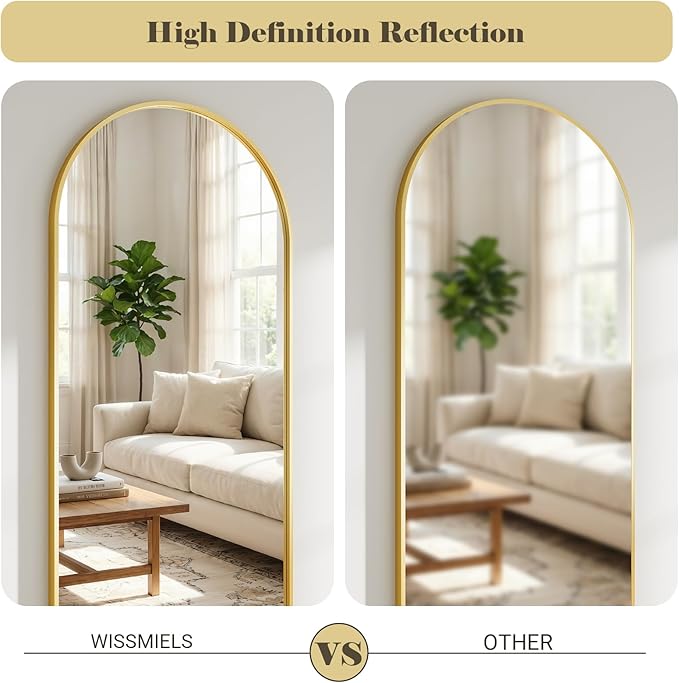 Mirror Full Length, 28"x71" Large Arched Floor Full Length Mirror with Stand, Room Decor Big Full Body Floor Mirror with HD Tempered Glass Aluminum Frame for Bedroom Living Room, Gold