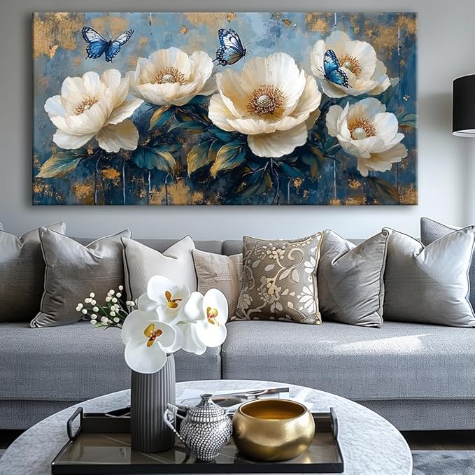 Flowers Canvas Wall Art - Modern landscape Paintings for Living Room, Bedroom Wall Decor, Framed Wall Art for Home or Office Decoration, Large Wall Art 48x24in