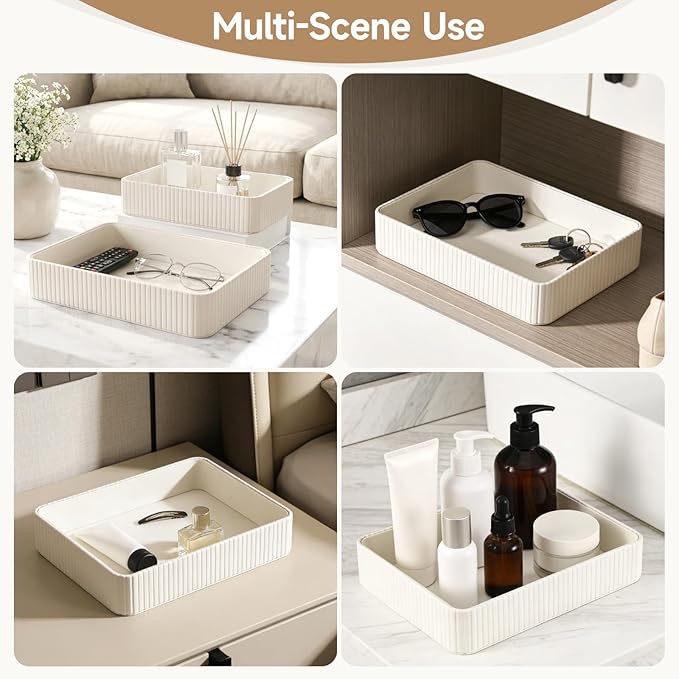 2 Pcs PU Leather Valet Tray Set, Large and Small Nightstand Organizer Tray, Modern Decorative Trinket Dish Key Bowl for Entryway, Living Room, Bedroom, Bathroom