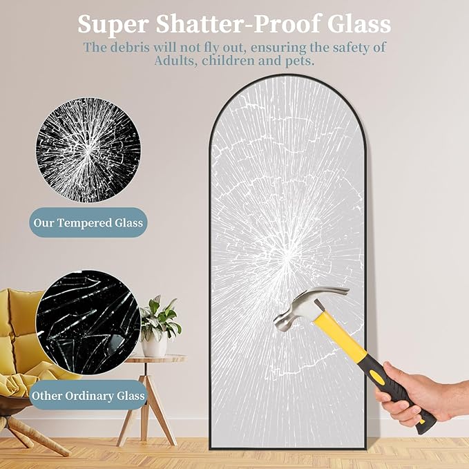Full Length Mirror with Stand, 64"x21" Arched Full Body Mirror, Large Stand Up Aluminum Frame Floor Freestanding Hanging Leaning Mounted for Bedroom Living Room Entryway Black