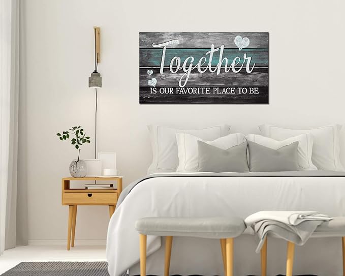 SkenoArt Family Inspirational Quotes Painting Canvas Wall Art Rustic Together is Our Favorite Place to Be Signs Bathroom Bedroom Wall Decor Easy to Hang 20"x36"