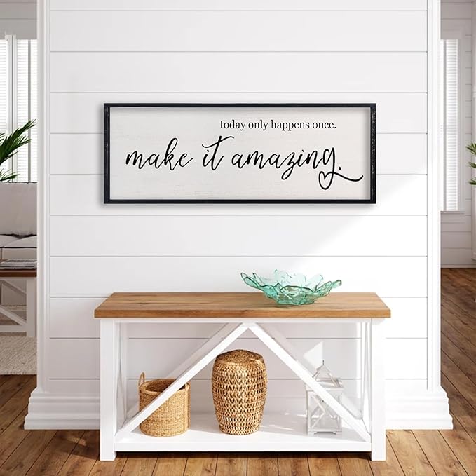 comurdyo Today Only Happens Once Make It Amazing Wall Art Decor 32x12 Inch Inspirational Motivational Quote Wall Sign (Black)