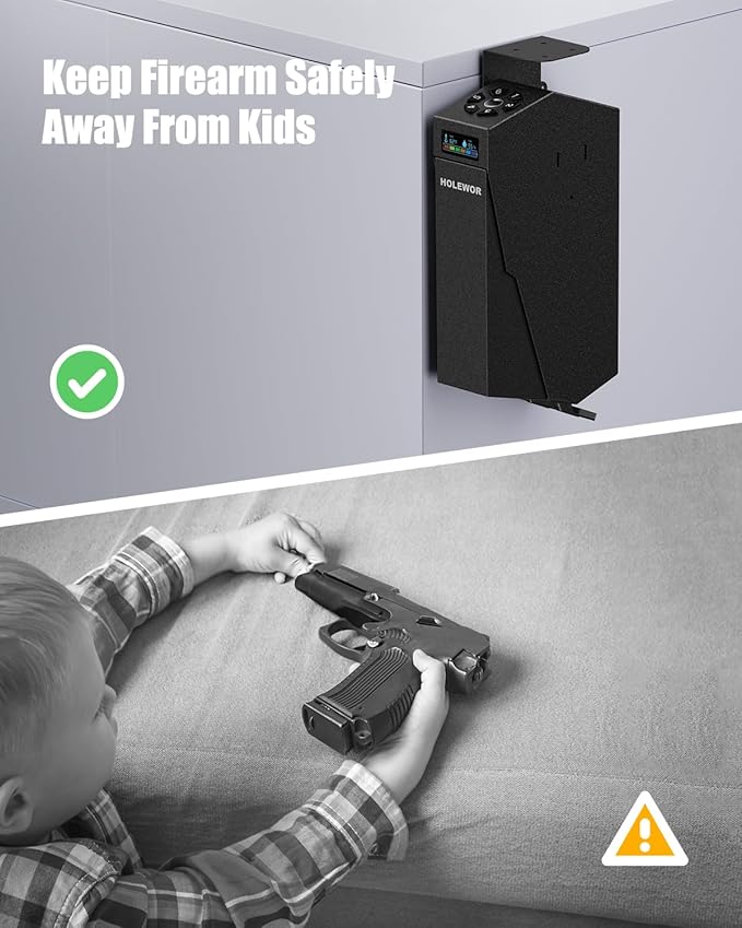 Gun Safe, Biometric Pistol Safe Fingerprint Quick Access Drop Down Handgun Safe Single Mount Pistol Case for Desk Bedside Nightstand