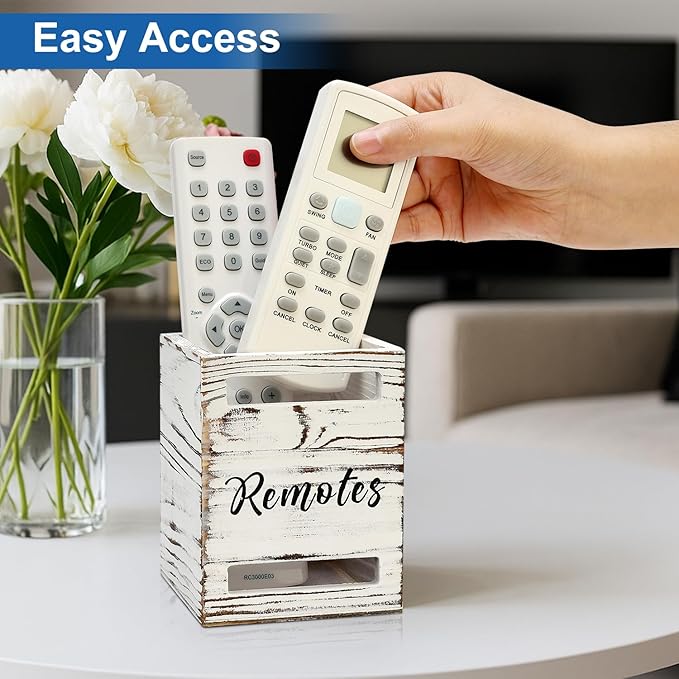 Small Remote Control Holder for Table Bedside Organizer Controller Holder Remote Holders Wall Mount Remotes Organizer for Bed Couch Wooden Control Box Wall Storage Rustic Accessories for TV Stand