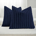 FUTEI Dark Navy Decorative Throw Pillow Covers Set of 2, 16x16 Inch Soft Fluffy Faux Fur Plush Striped Cushion Cases, Modern Home Decor for Couch Bed Living Room