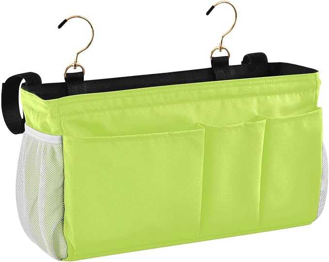 DOMIKING Neon Yellow Bedside Caddy for Dorm Bed Recliner Armrest Organizer with Hooks Haning Holders for Magazine Phone Tablet