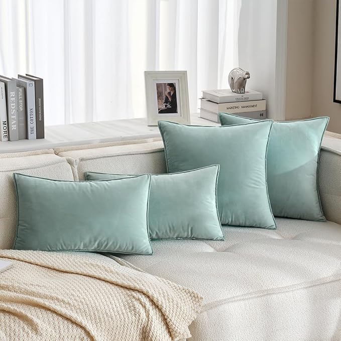 MIULEE Blue Grey Velvet Throw Pillow Covers 20x20 Soft Decorative Solid Square Cushion Cases Pack of 2 Modern Luxury Home Decor for Couch, Sofa, Bedroom