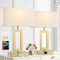 Gold Table Lamps Set of 2 with Dual USB Ports,3-Way Dimmable Touch Control Bedside Lamps,Modern Bedroom Table Lamp for Living Room,Nightstand LED Bulbs Included