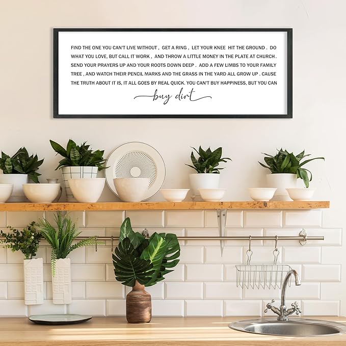 YWJKWLGS You Can't Buy Happiness But You Can Buy Dirt - 40x15 Inch Large Buy Dirt Sign, Rustic Wooden Farmhouse Wall Decor for Living Room, Kitchen, Country Home & Gardening Lovers (Black)