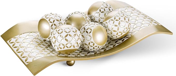 Creative Scents Schonwerk Diamond Lattice Decorative Centerpiece Bowl with 6 Matching Orbs- Coffee Table Decor with Balls for Living Room Dining Room Table - Decorations for Home Decor - Mantle House