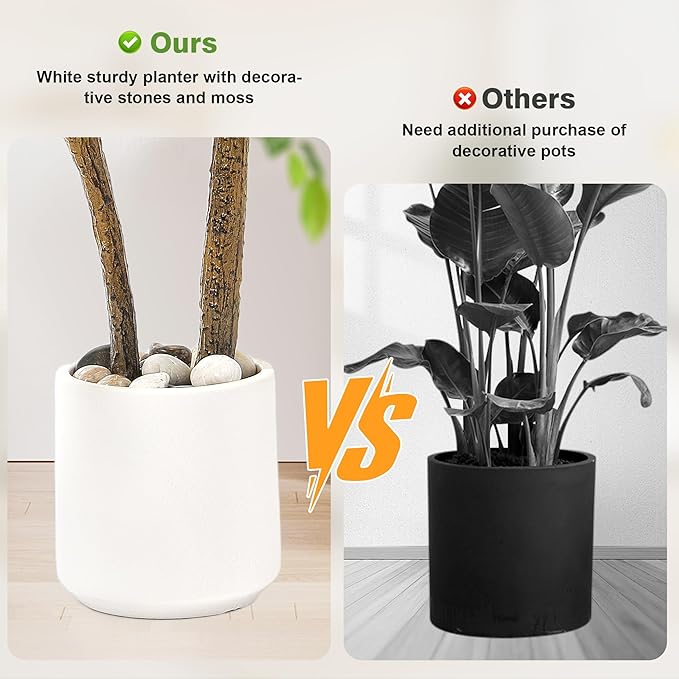 4FT Artificial Ficus Tree with White Planter and Pebbles,Faux Silk Tree with Lifelike Leaves and Realistic Trunk,Tall Fake Potted Plant for Home and Office Décor Indoor and Outdoor (4FT)