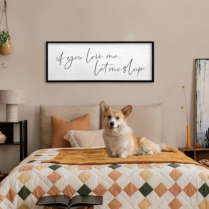 TQianJiang Master Bedroom Above Bed Wall Decor Art Funny Sleep Quote 32"×12" If You Love Me Let Me Sleep Sign Large Rustic Farmhouse Wood Framed for Couples Over Bed Wall Hanging (Black)