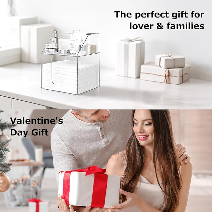 Disposable Facial Towels Storage Box Compatible with Clean Skin Club Clean Towel XL-Cotton Pads-Swabs Upgraded Double Layer Face Towel Holder Acrylic Storage Container Valentine's Day Gifts