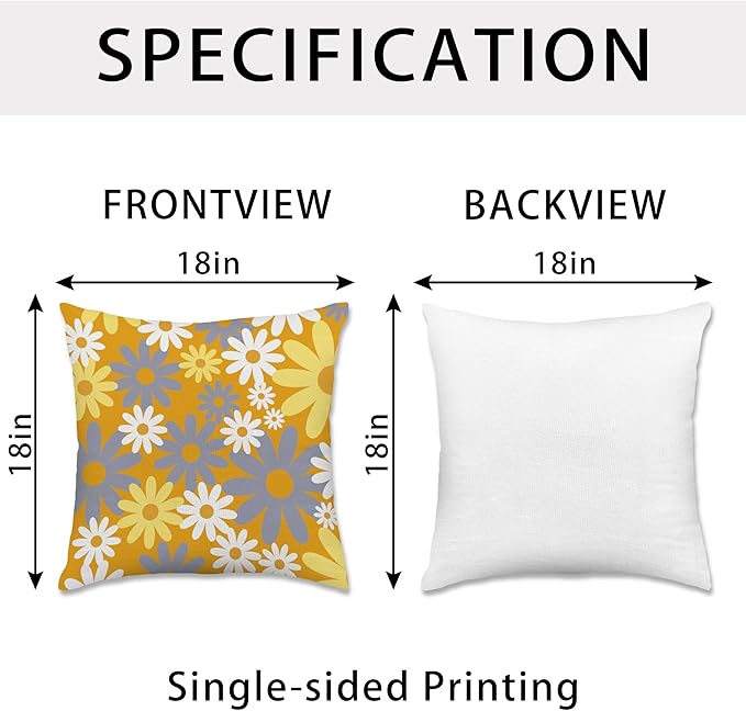 Hexagram Spring Summer Pillow Covers 18x18 Set of 4, Outdoor Floral Daisy Decorative Yellow Throw Pillow Covers, You are My Sunshine Farmhouse Cushion Case for Couch Sofa Indoor Home Decor(No Insert)