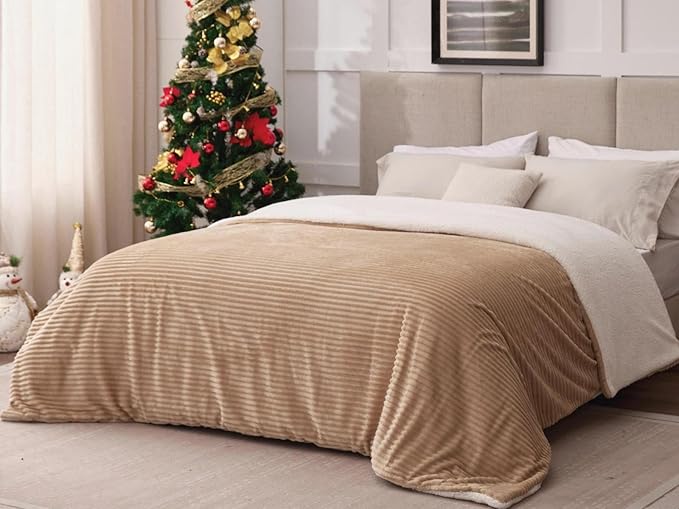 Sherpa Twin Blanket for Bed - Soft Cozy Fleece, Warm for Winter, Reversible for Sofa, Khaki, 60 x 80 Inches