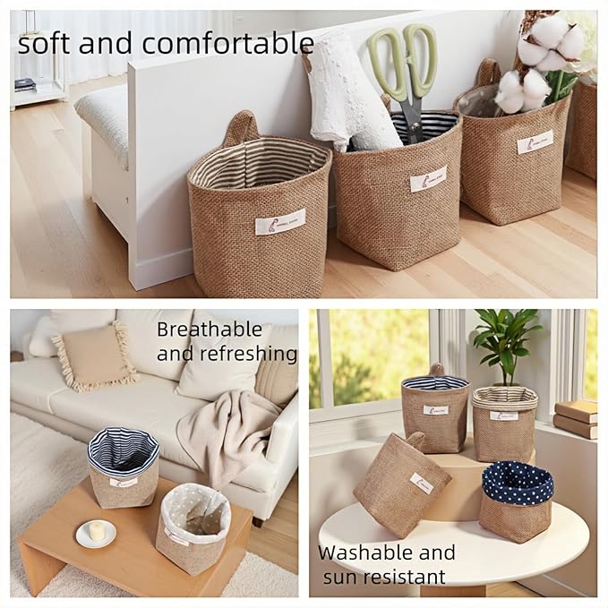 Washable Cotton Linen Hanging Organizer Bag for Door Wall Bedside | Washable Storage Pockets | Space Saving ，Reusable Closet Organizer (2Pack) (Deep blue stripes+yellow dots)
