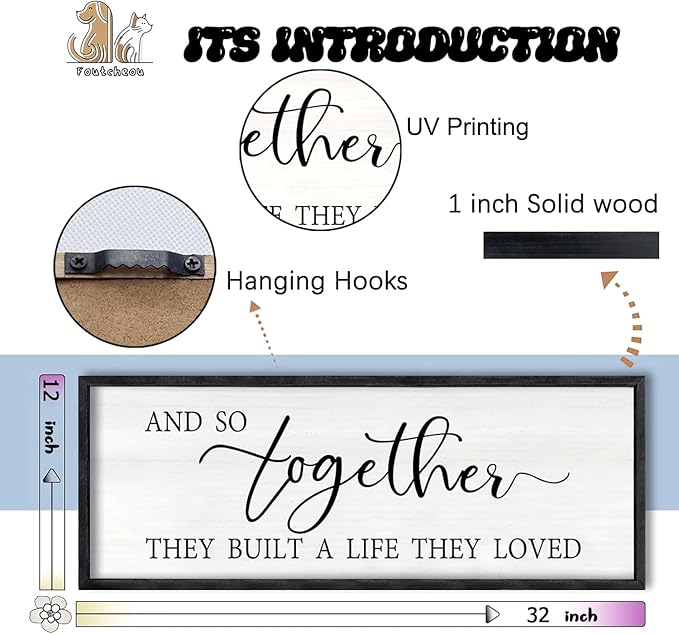 Foutcheou And So Together They Built a Life They Loved Sign: Large Above Bed Wall Decor 32"×12" for Bedroom Over Bed Wall Art Hanging (Black)