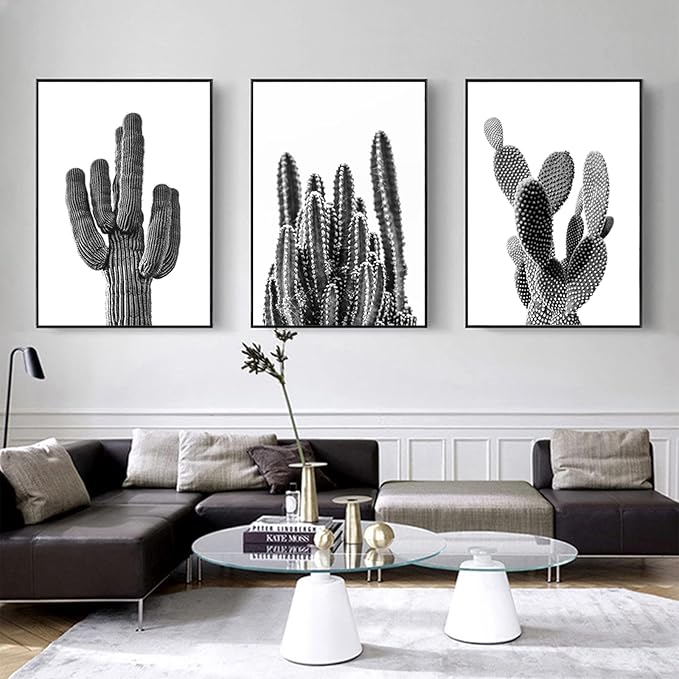 Black And White Cactus Canvas Wall Art Saguaro Cactus Pictures Wall Decor Black And White Artwork Painting Mexican Succulent Poster Prints for Living Room Bedroom Decor 16x24x3 Inch Unframed