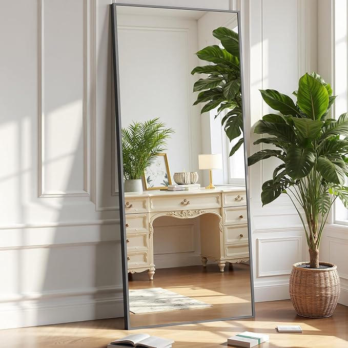 OLIXIS Full Length Mirror for Bedroom, 58"x19" Full Body Mirror with Stand, Hanging or Leaning for Wall, Aluminum Alloy Thin Frame Floor Standing for Living Room, Long, Black