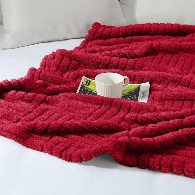 Whale Flotilla Lightweight Fleece Throw Blanket for Couch, Fuzzy Soft Blankets with Decorative Jacquard Pattern for All Season, Warm and Fluffy, 50x60 Inch, Red