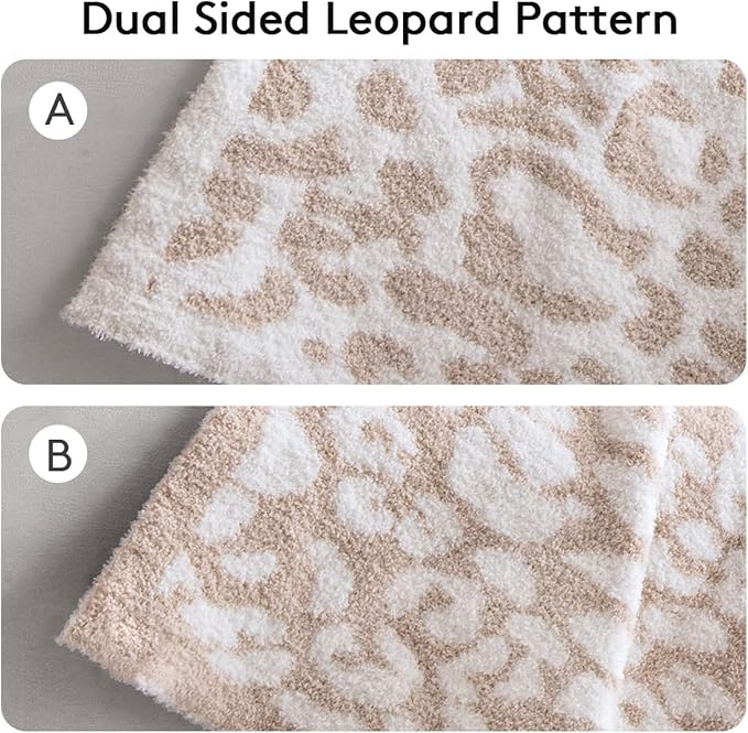 MH MYLUNE HOME Large Soft Micro Plush Leopard Blanket (71x78 inches, Khaki) Warm Reversible Cheetah Blanket Leopard Pattern Throw for Couch Bed Sofa