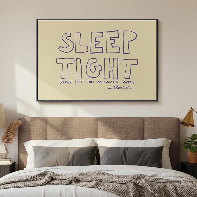 Framed Bedroom Beige Wall Art for Wall Decor, Large Sleep Tight Typography Artwork for Walls, Funny Quote Nursery Kid’s Room Guest Room Hallway Canvas Print Wall Decor, 24x36 Inch