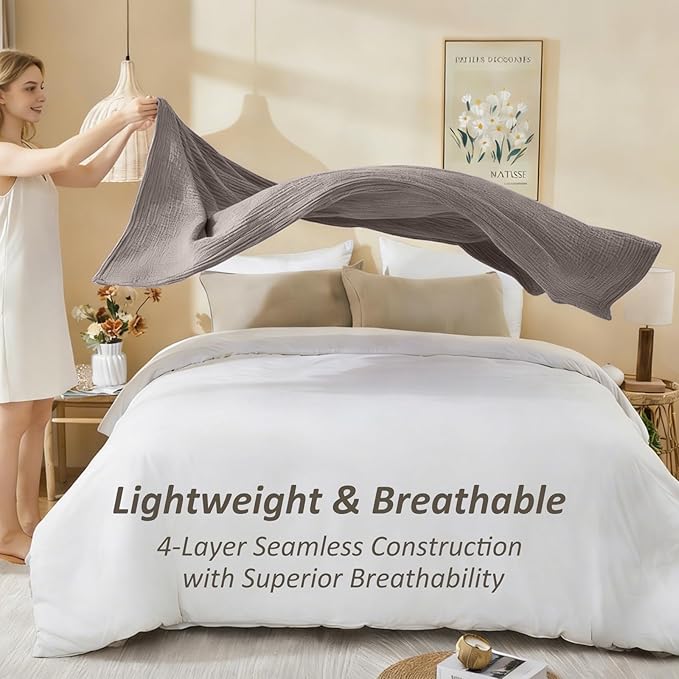 EMME Cotton Muslin King Blanket Breathable Gauze Soft Lightweight Blankets Adults Gifts for Women (Heather Brown, 108"x90")